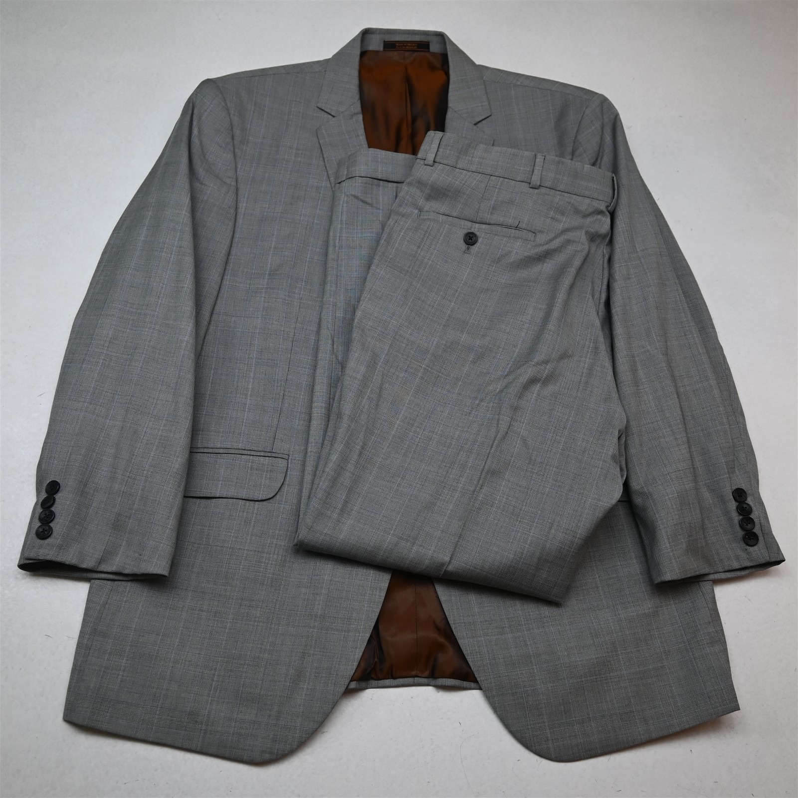 Ben Sherman 44r 38x30 Gray Glenn Check 100% Wool Mens Jacket Pants Suit